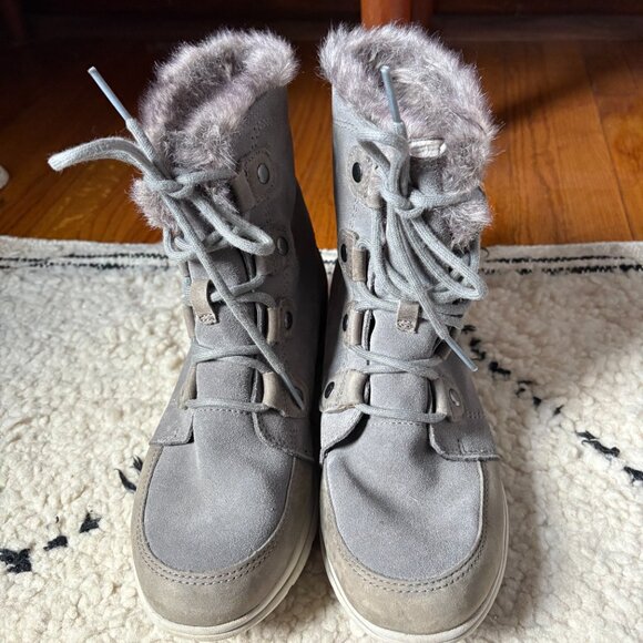 Sorel Explorer Joan gray suede waterproof boots women's size 7.5 - Picture 1 of 8
